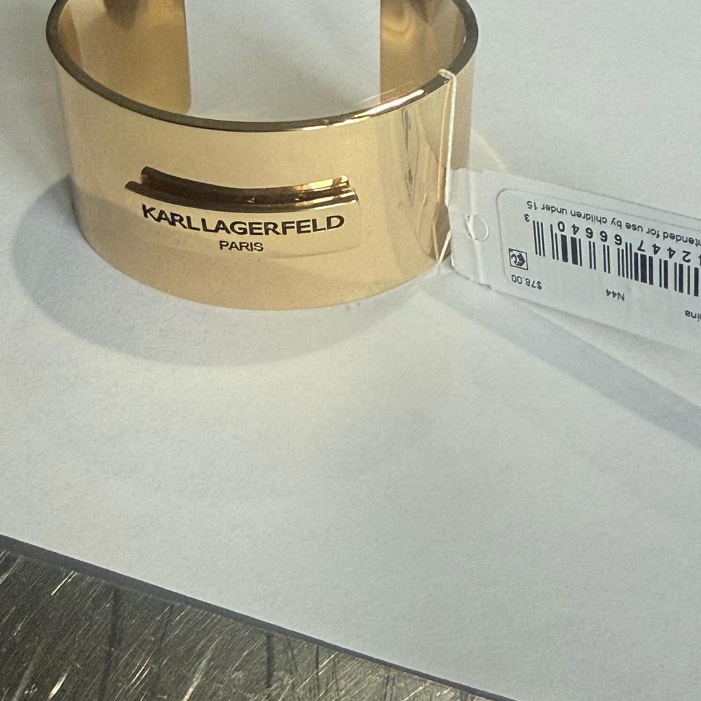 Karl Lagerfeld logo gold cuff bracelet features - Picture 2 of 5